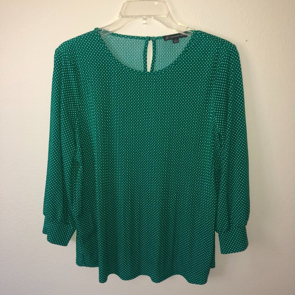 Adrianna Papell Emerald Green Polka Dot Long Sleeve Blouse